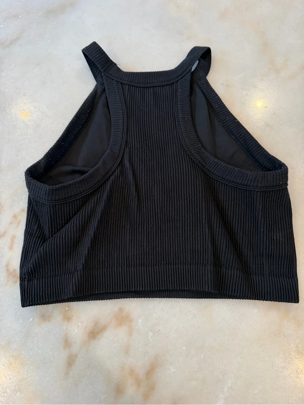 aerie Black Ribbed Halter Bralette
